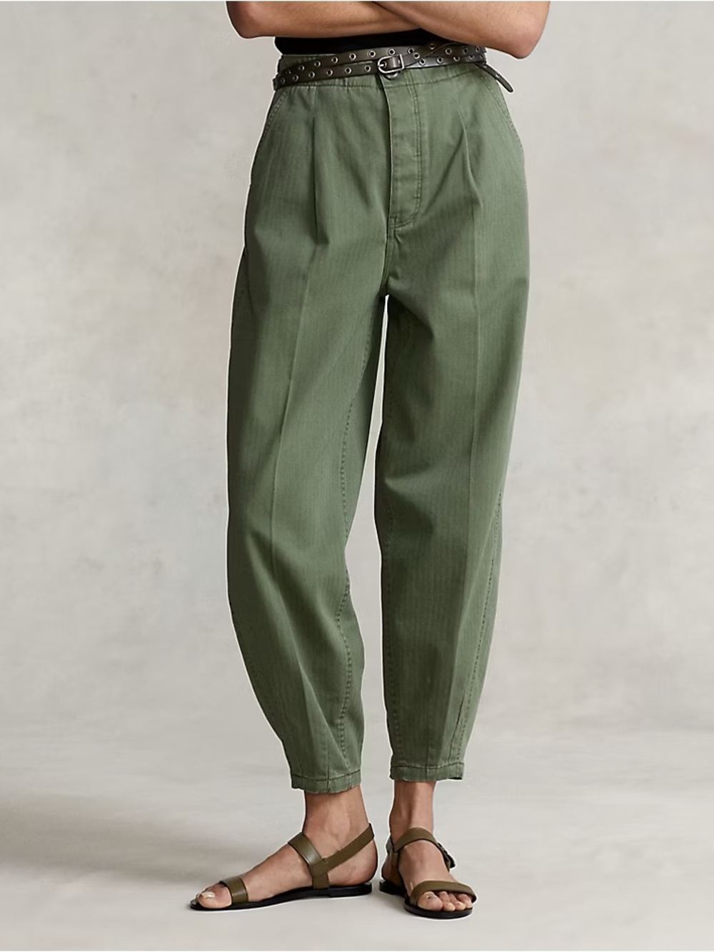 Ralph Lauren Polo Olive Cotton Herringbone Cropped Pant, Size 6
